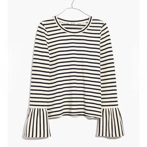 Madewell Women's Top Size XS‎ Ivory& Black Stripe Bell Sleeve